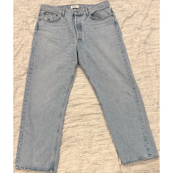 Agolde 90's Mid Rise Loose Fit Jeans Snapshot Size 32 Light Wash Straight Leg - Picture 1 of 5